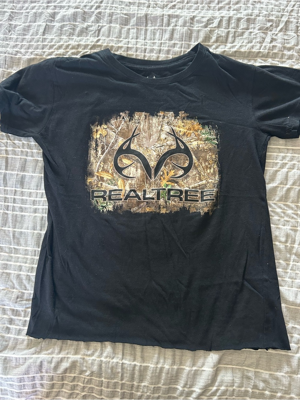 Realtree Black Tee with Woodland Camo Logo